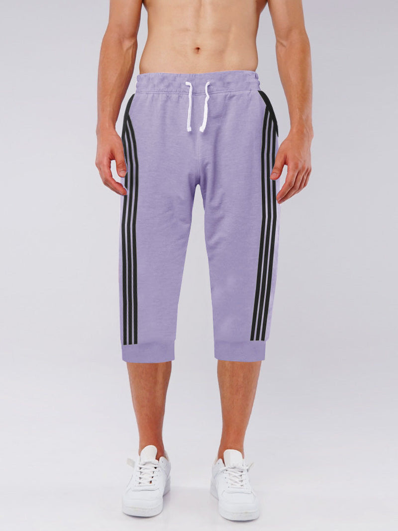 Summer Jersey Terry Slim Fit Bermuda Short For Men-Light Purple with Stripes-RT2435