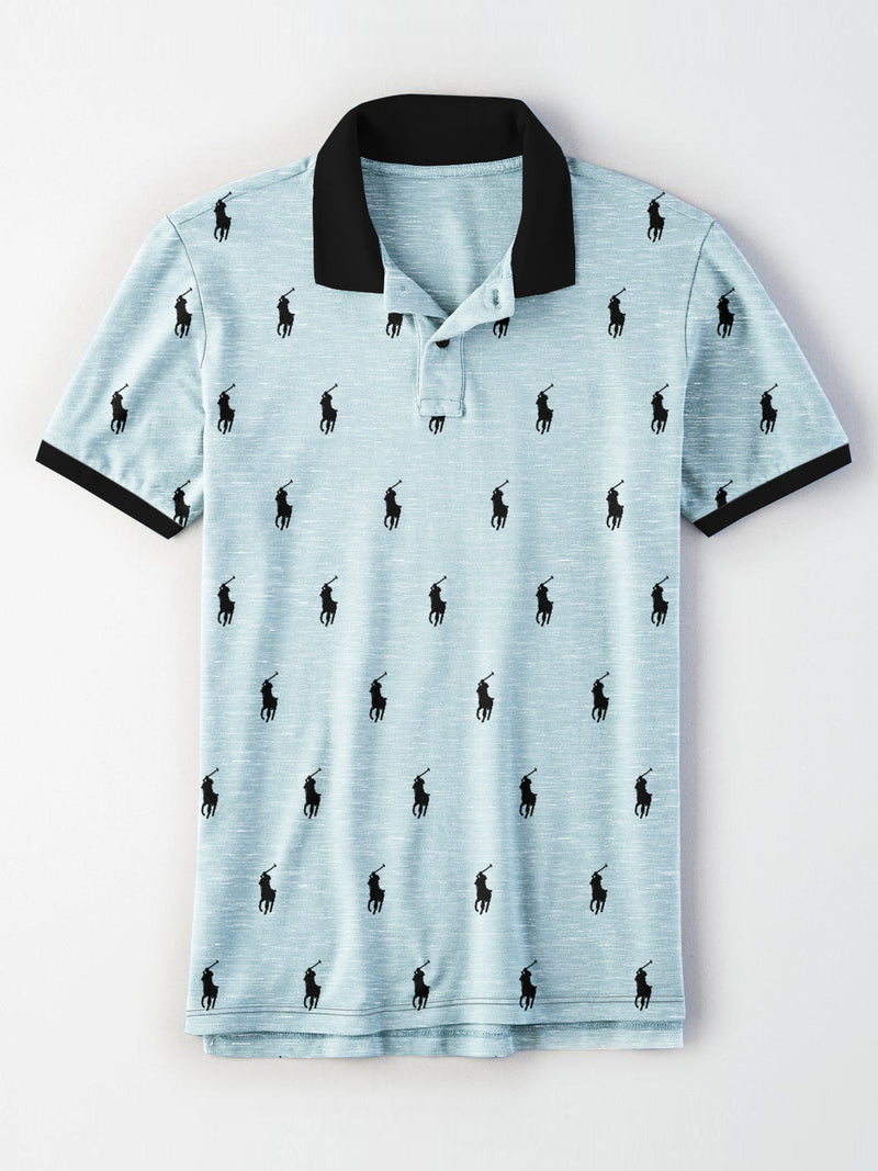 Summer Polo Shirt For Men-Light Cyan Green Melange-AN3977