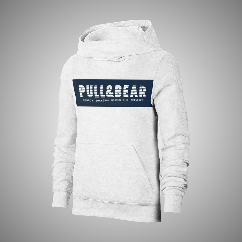 P&B Fleece Pullover Hoodie For Men-White Melange With Navy Panel-NA12563
