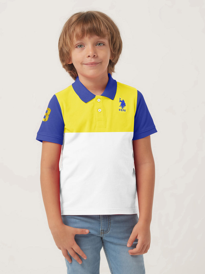 USPA Half Sleeve P.Q Polo Shirt For Kids-White & Yellow-RT1959