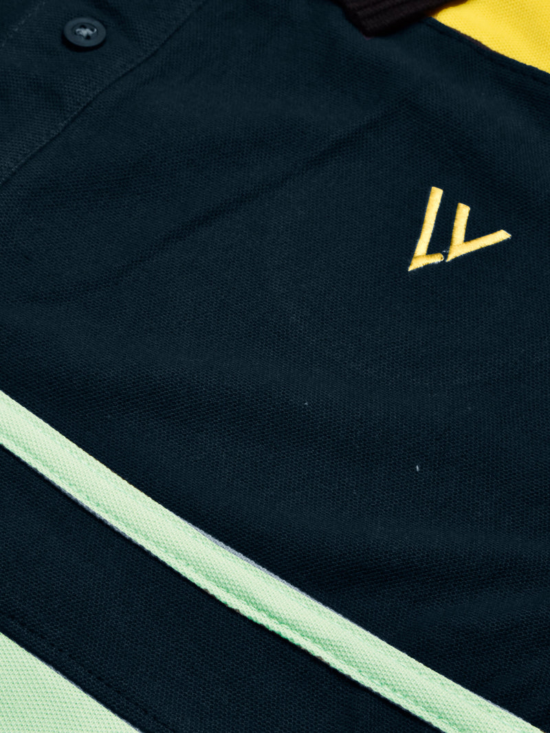 Summer Polo Shirt For Men-Graps with Dark Navy & Yellow-RT2376