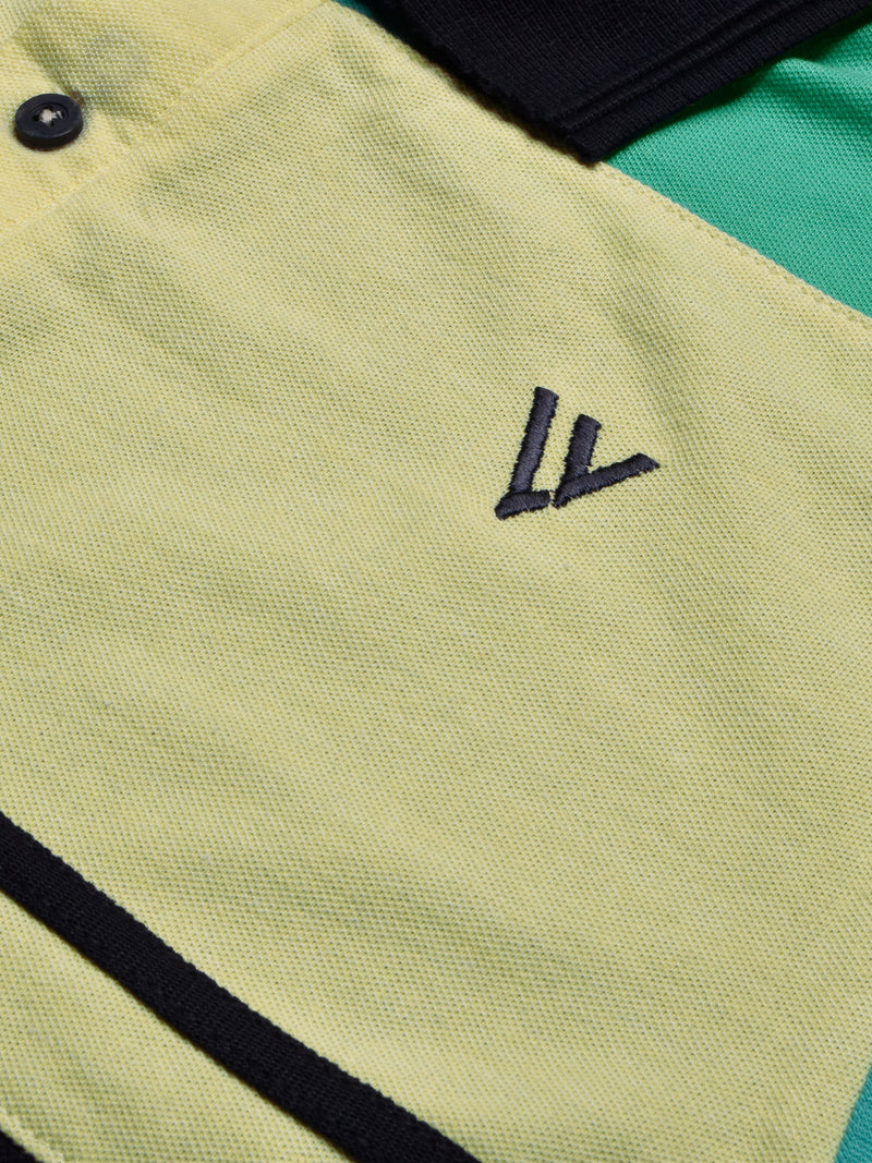 Summer Polo Shirt For Men-Dark Navy with Yellow & Green-RT2383