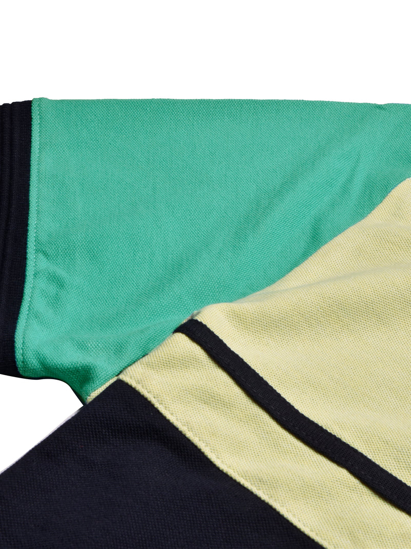 Summer Polo Shirt For Men-Dark Navy with Yellow & Green-RT2383