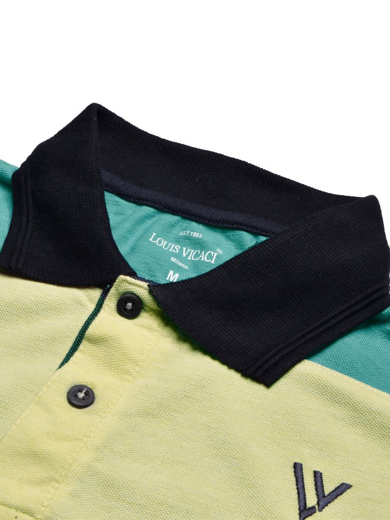 Summer Polo Shirt For Men-Navy Melange with Yellow & Cyan Green-RT2384