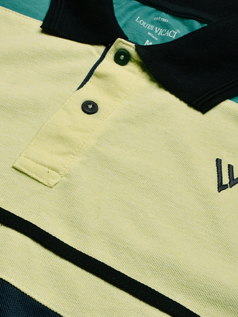Summer Polo Shirt For Men-Navy Melange with Yellow & Cyan Green-RT2384