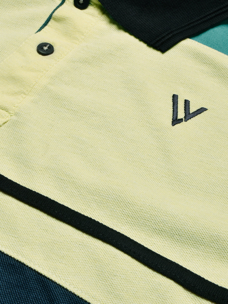 Summer Polo Shirt For Men-Navy Melange with Yellow & Cyan Green-RT2384