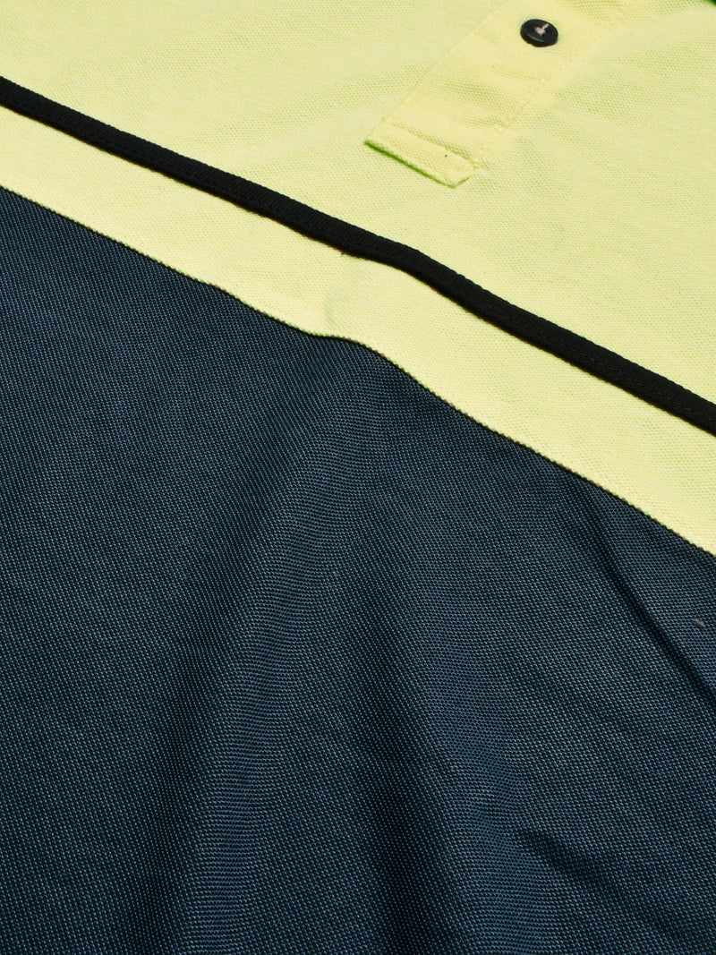 Summer Polo Shirt For Men-Navy Melange with Yellow & Cyan Green-RT2384