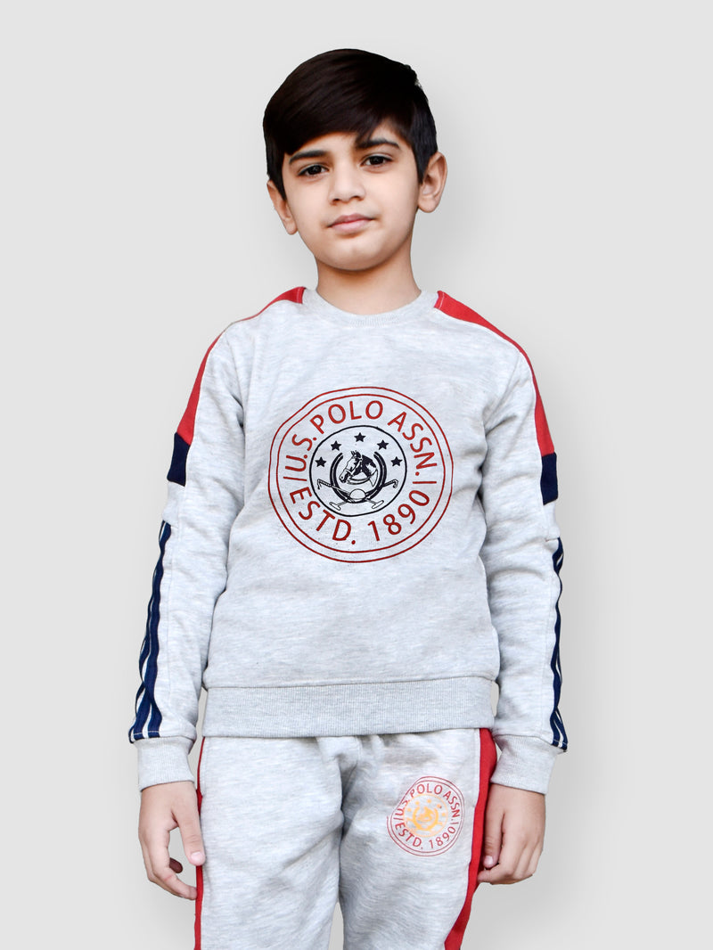 U.S Polo Assn Fleece Sweatshirt For Kids-Grey Melange-RT1322