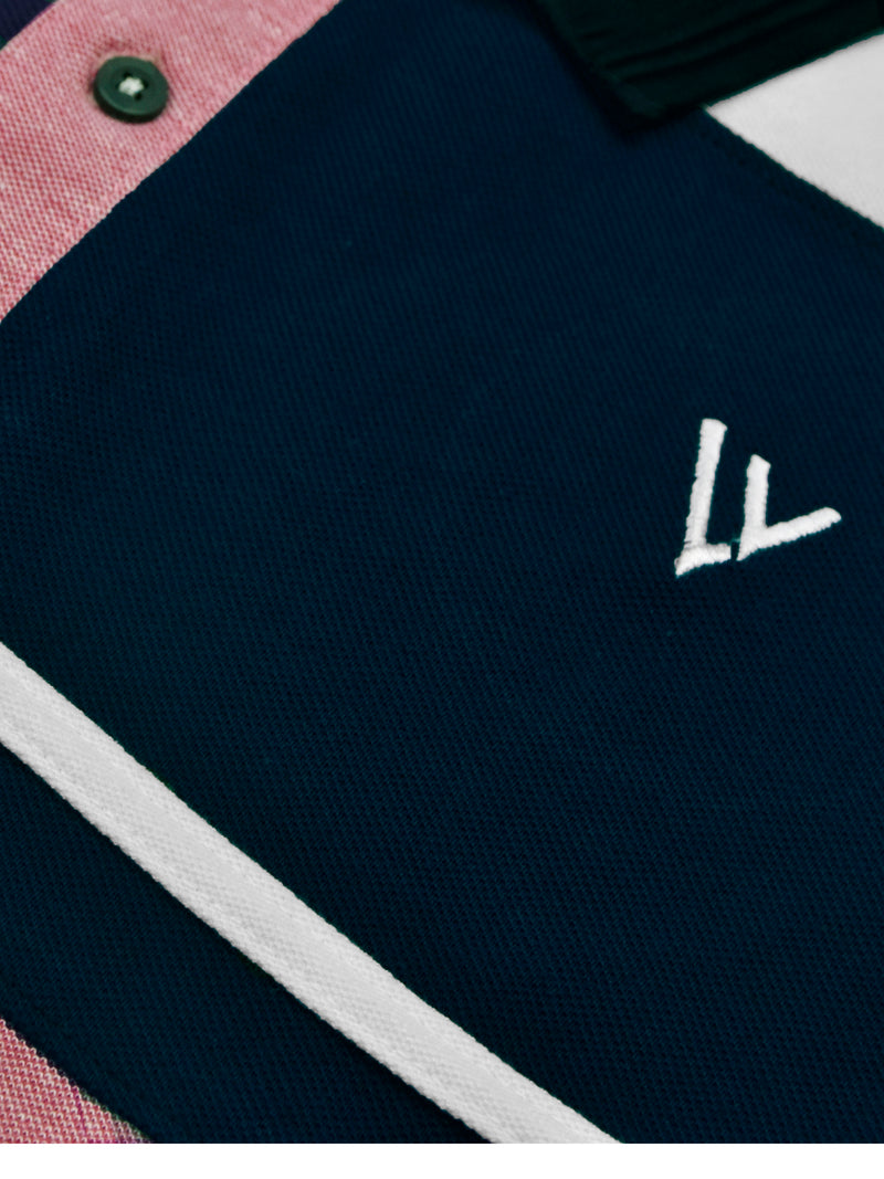 Summer Polo Shirt For Men-Dark Pink Melange with Navy & White-RT06