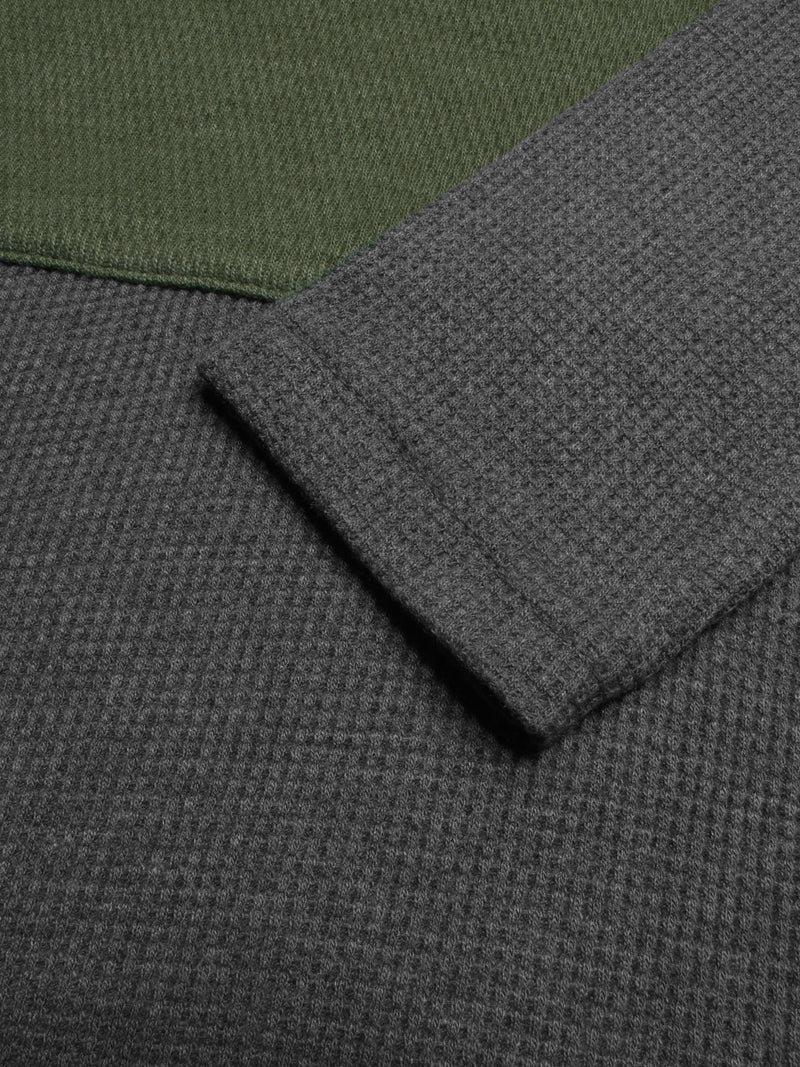 LV Crew Neck Long Sleeve Thermal Tee Shirt For Kids-Off White with Green & Grey-RT2420