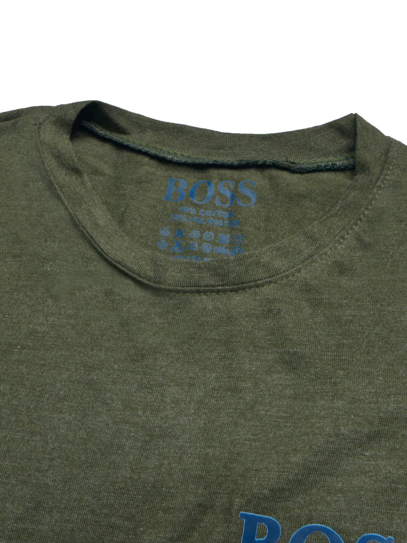 HB Crew Neck Long Sleeve Single Jersey Tee Shirt For Kids-Olive Melange with Off White & Navy-RT2418