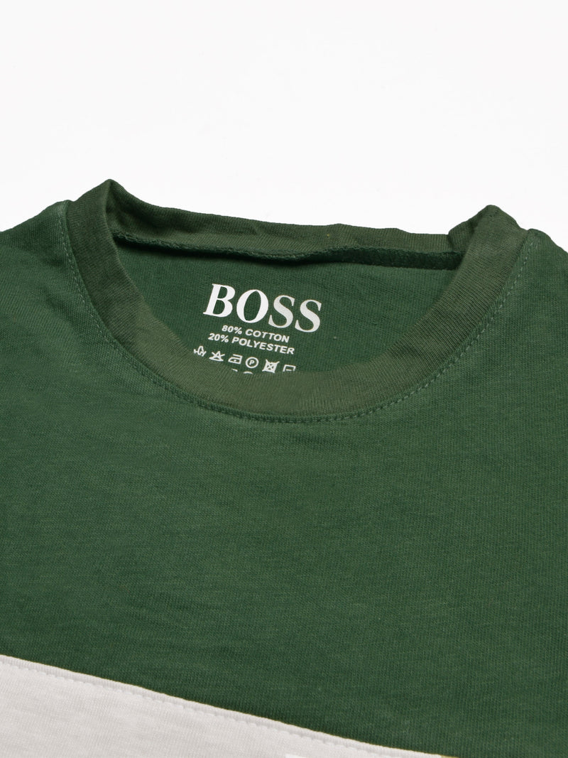 HB Crew Neck Long Sleeve Single Jersey Tee Shirt For Kids-Green with Off White & Blue-RT2417
