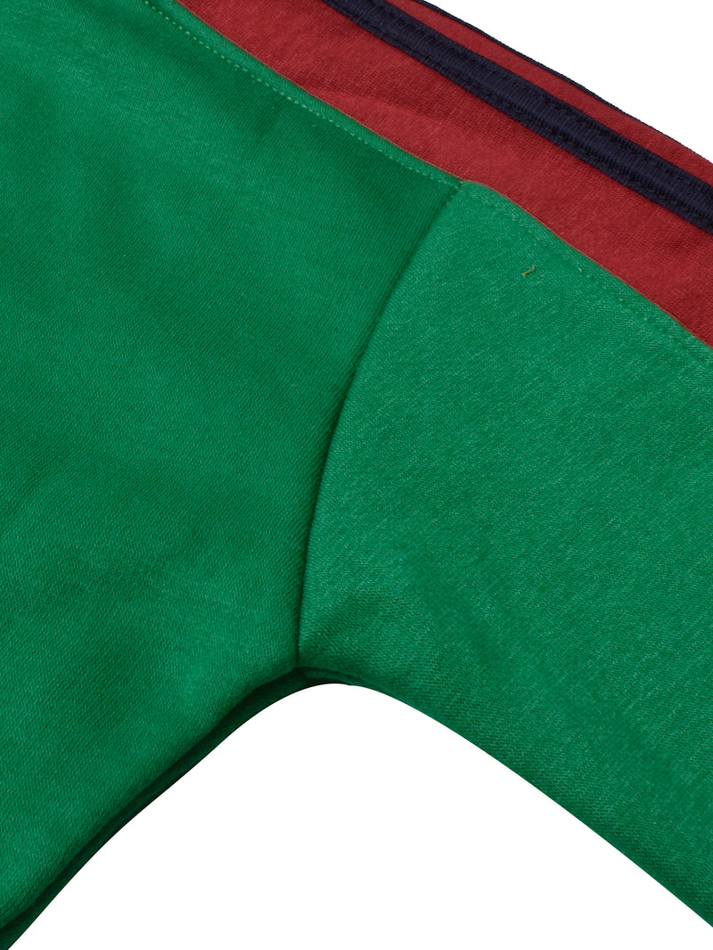 Louis Vicaci Fleece Zipper Tracksuit For Ladies-Green Melange with Black Stripe-BR266