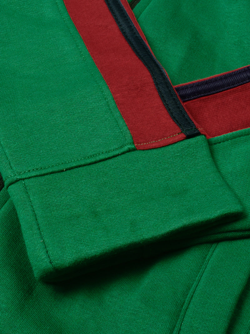 Louis Vicaci Fleece Zipper Tracksuit For Ladies-Green Melange with Black Stripe-BR266