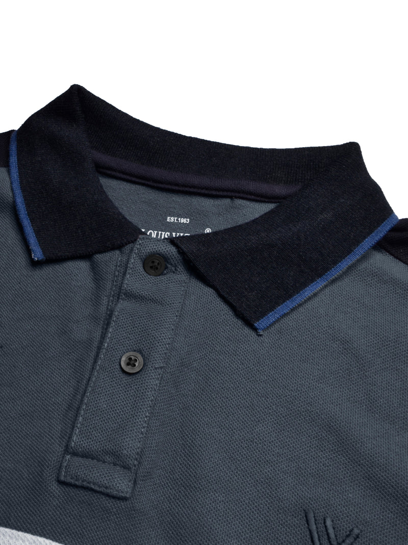 LV Summer Polo Shirt For Men-White with Slate Blue-RT2360