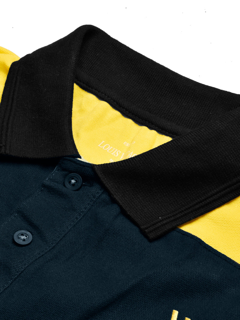 Summer Polo Shirt For Men-Graps with Dark Navy & Yellow-RT2376