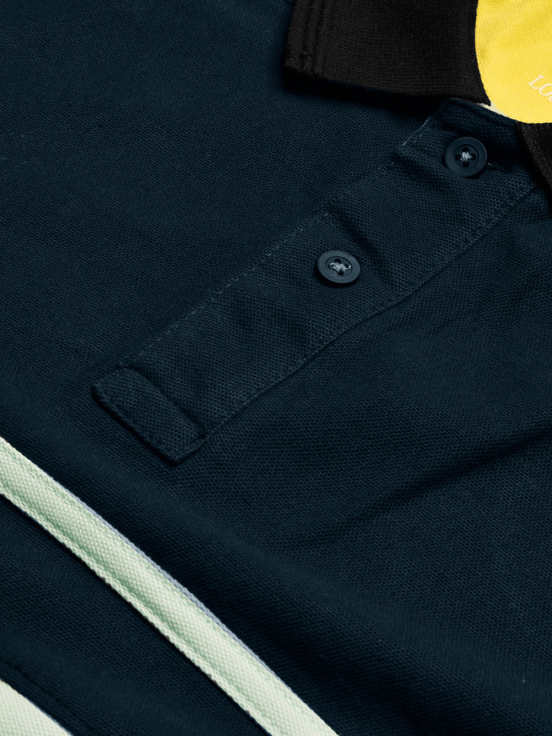 Summer Polo Shirt For Men-Graps with Dark Navy & Yellow-RT2376