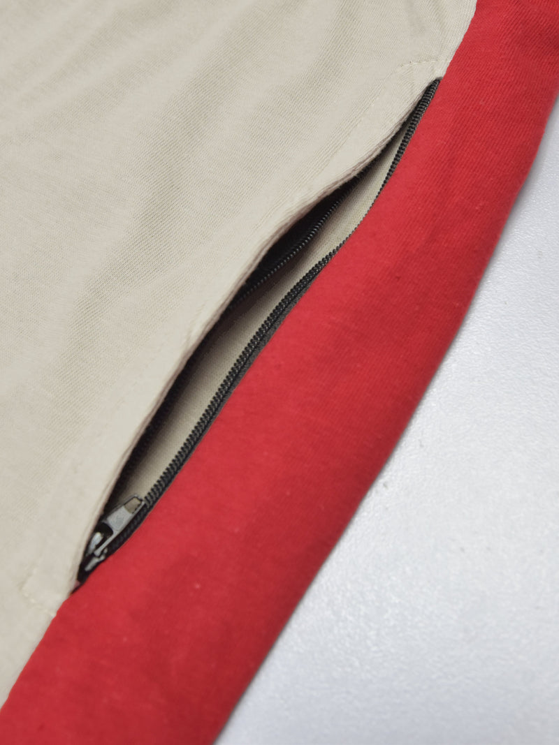 Summer Single Jersey Slim Fit Trouser For Men-Wheat With Red Stripe-RT110