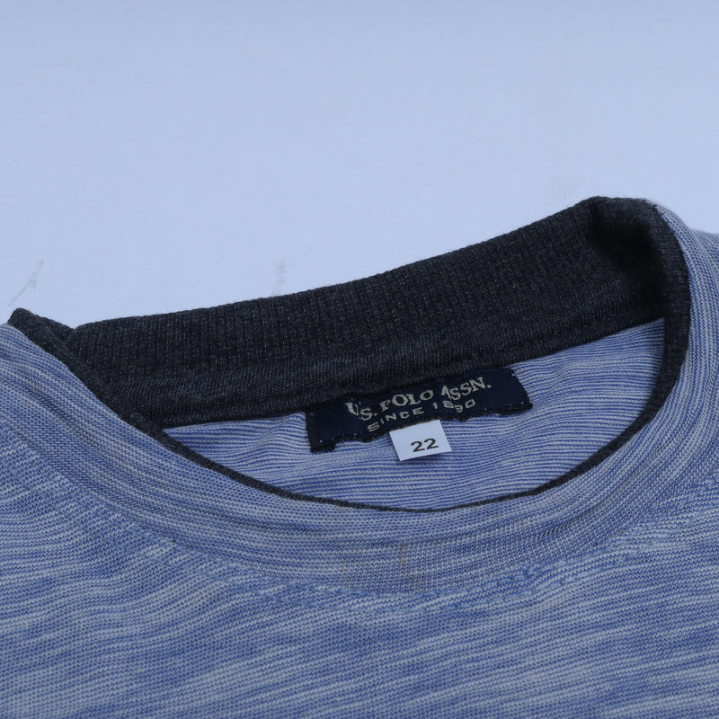 US POLO ASSN Single Jersey Long Sleeve Tee Shirt For Kids-Blue Melange & Charcoal Melange-NA12886