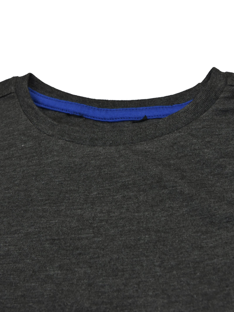 Maxx Crew Neck Long Sleeve Single Jersey Tee Shirt For Kids-Charcoal & White-RT2116