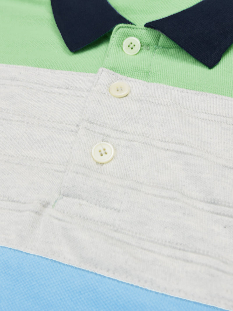 Summer Polo Shirt For Men-Blue White Grey Melange & Green Pannel-SP6503