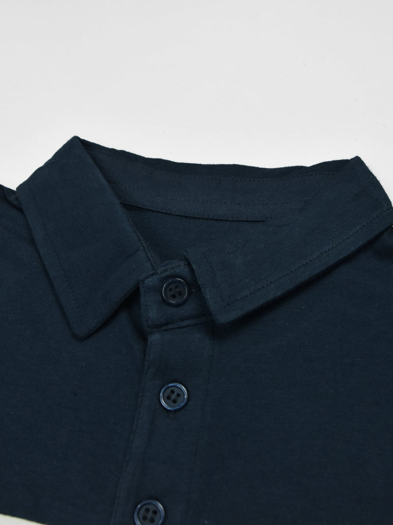 Summer Polo Shirt For Men-Dark Navy With White & Sky Stripe-RT2338