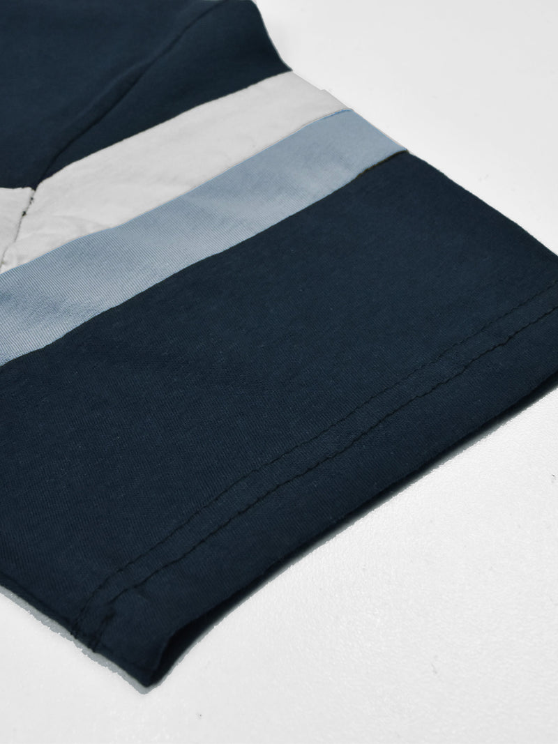 Summer Polo Shirt For Men-Dark Navy With White & Sky Stripe-RT2338