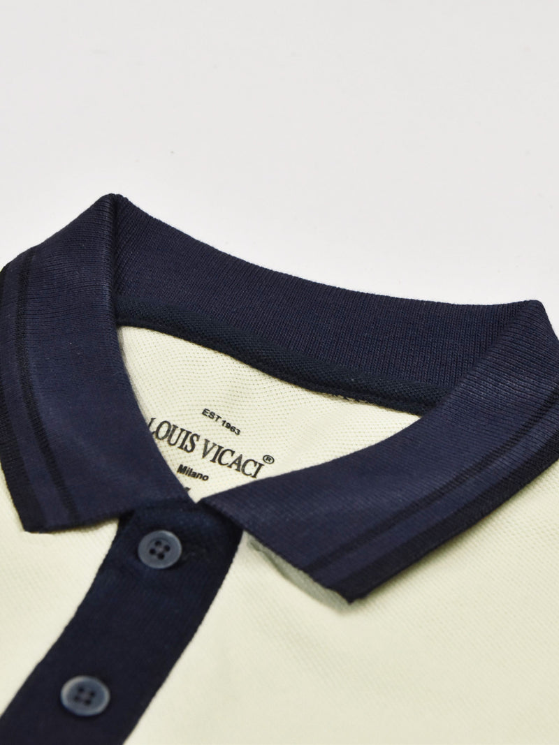 Summer Polo Shirt For Men-Off White & Dark Navy-RT2373