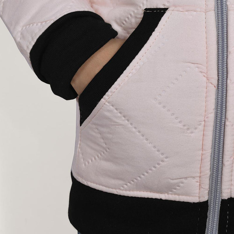 Quilted Zipper Hoodie For Kids-Light Pink-NA10130