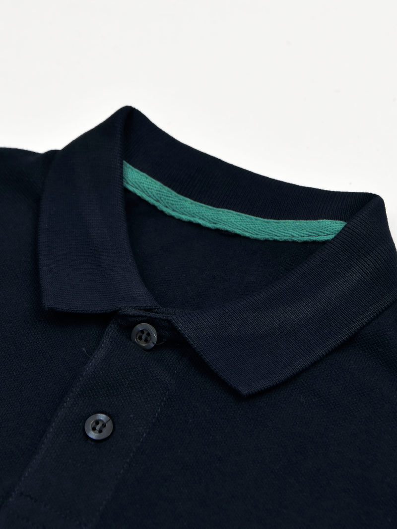 HB Summer P.Q Polo Shirt For Kids-Green Melange With Dark Navy-RT191