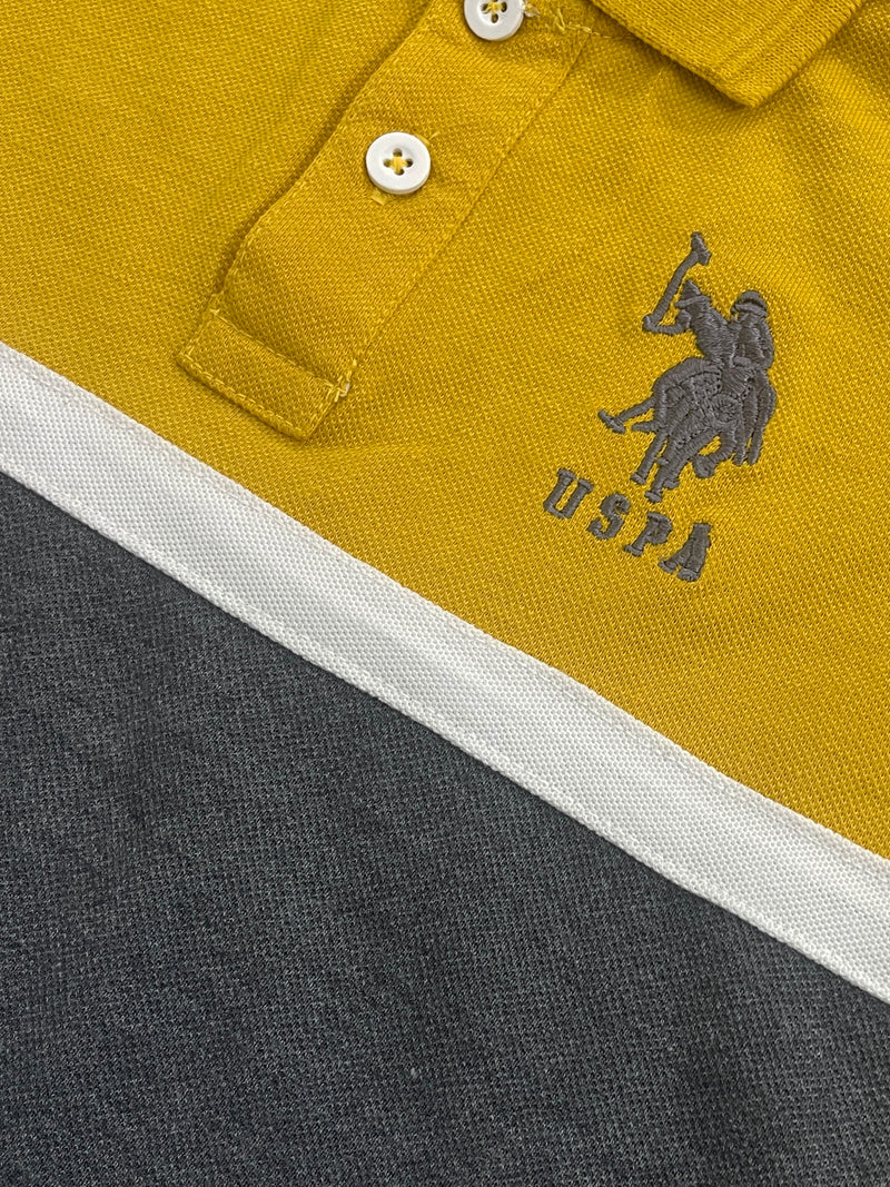 USPA Half Sleeve P.Q Polo Shirt For Kids-Yellow & Charcoal-RT1934