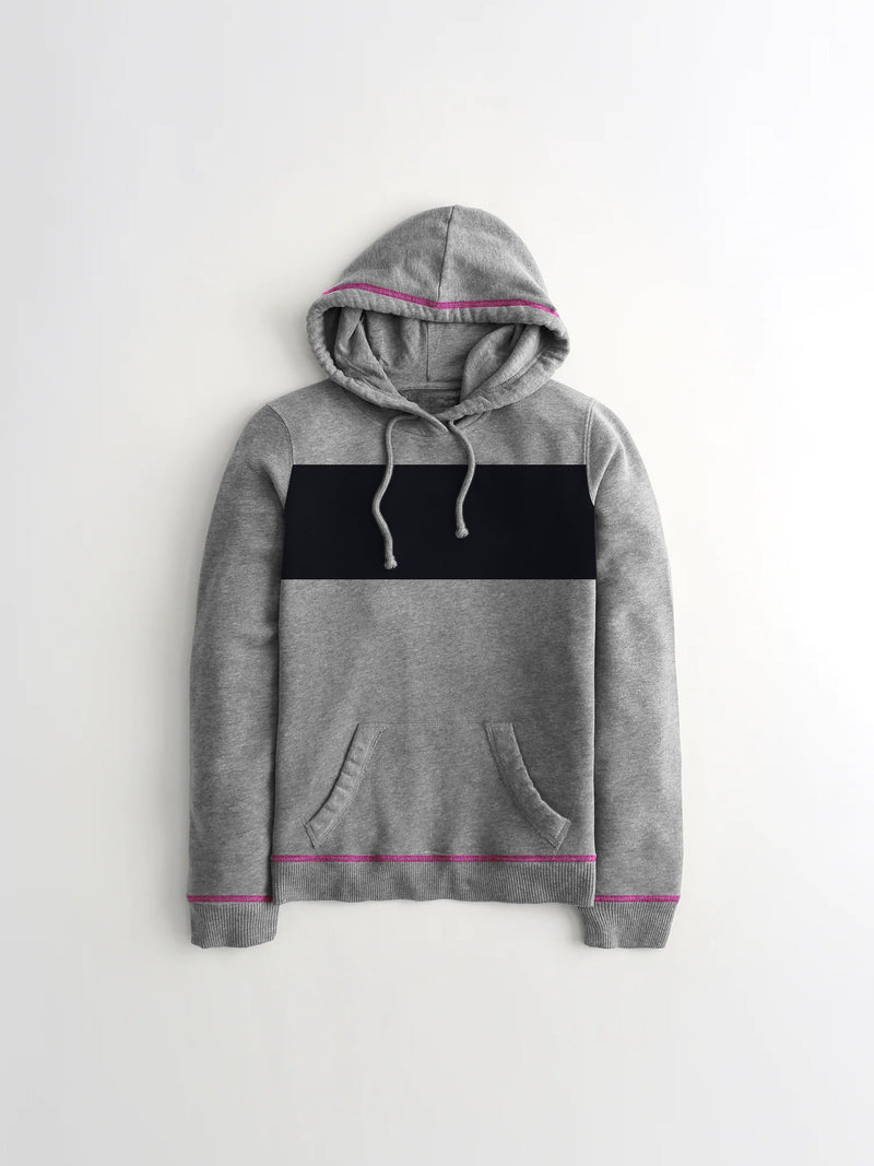 Next Fleece Pullover Hoodie For Women-Grey Melange With Panel-RT409