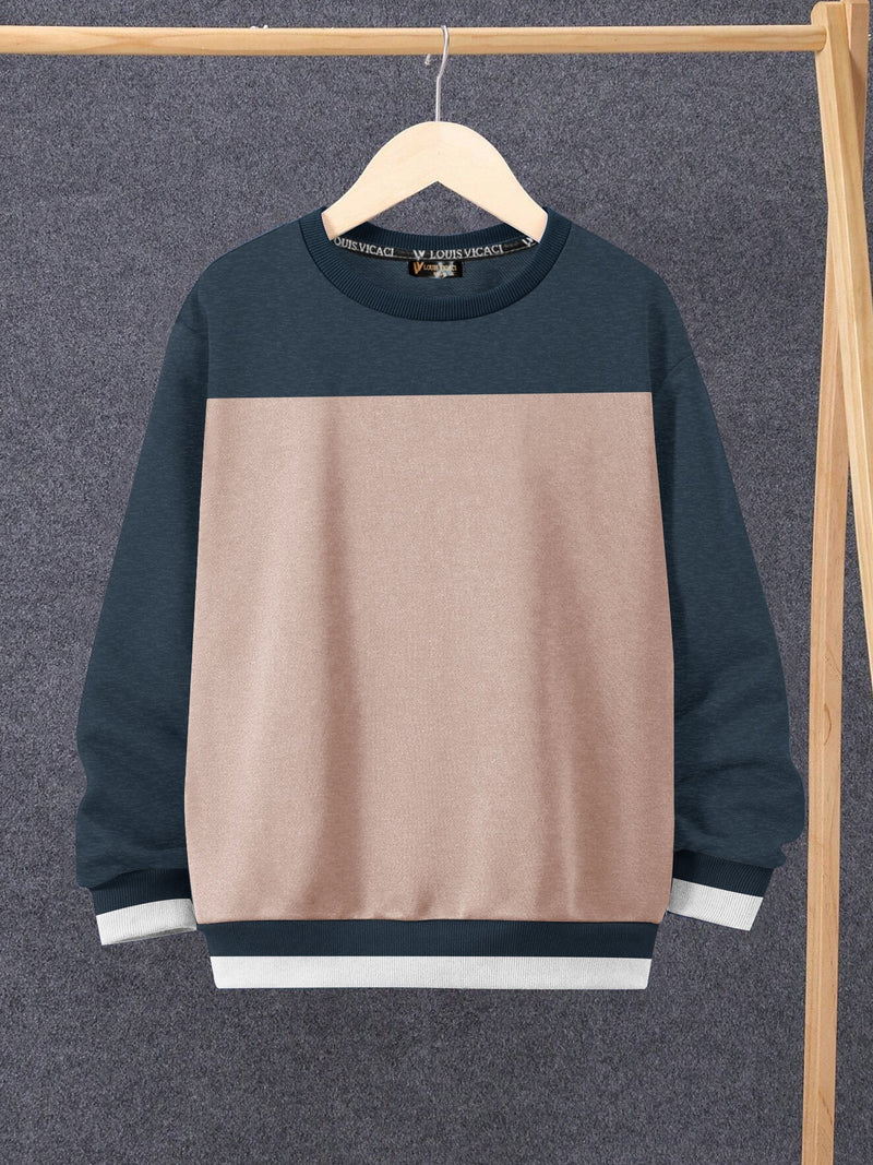 Louis Vicaci Fleece Sweatshirt For Kids-Navy & Peach Melange-RT2345