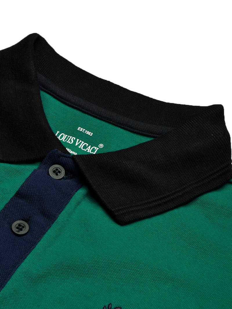 Summer Polo Shirt For Men-Dark Cyan Green Melange & Dark Navy-RT2368
