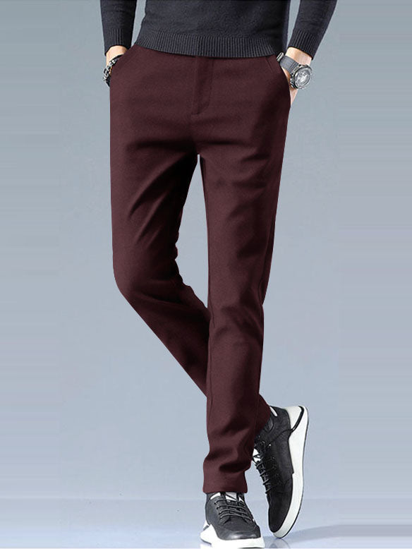 Louis Vicaci Interlock Stretchy Slim Fit Pent For Men-Maroon-RT2438