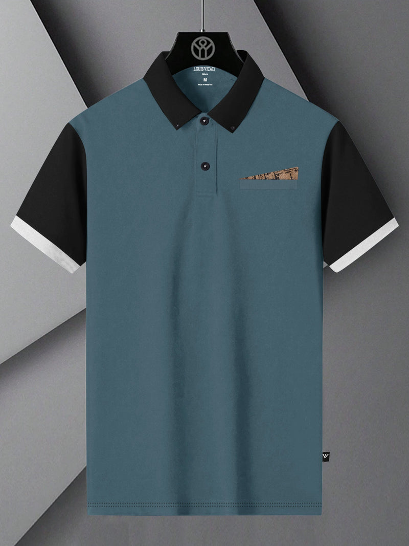 Summer Polo Shirt For Men-Slate Blue with Black-RT2362