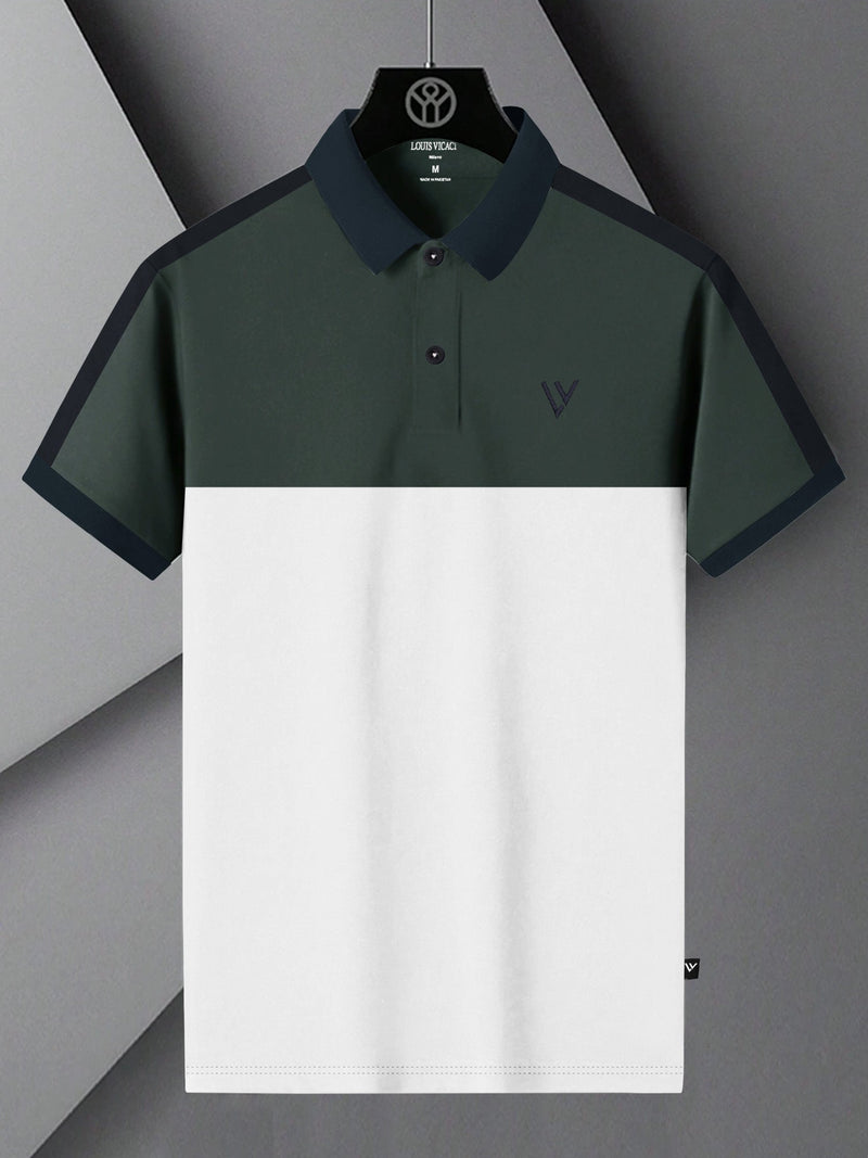 Summer Polo Shirt For Men-White with Dark Slate Grey-RT2361