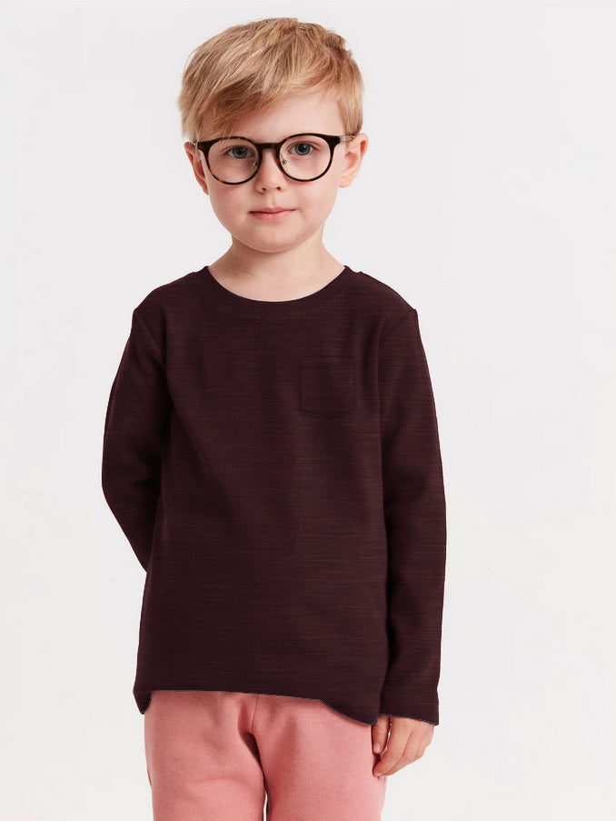 Maxx Crew Neck Long Sleeve Single Jersey Tee Shirt For Kids-Maroon Melange-RT712