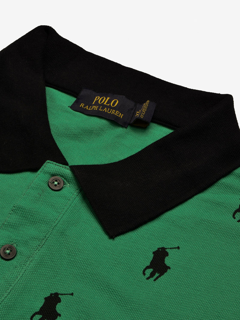 Summer Polo Shirt For Men-Green with Allover Print-BE679/BR12932