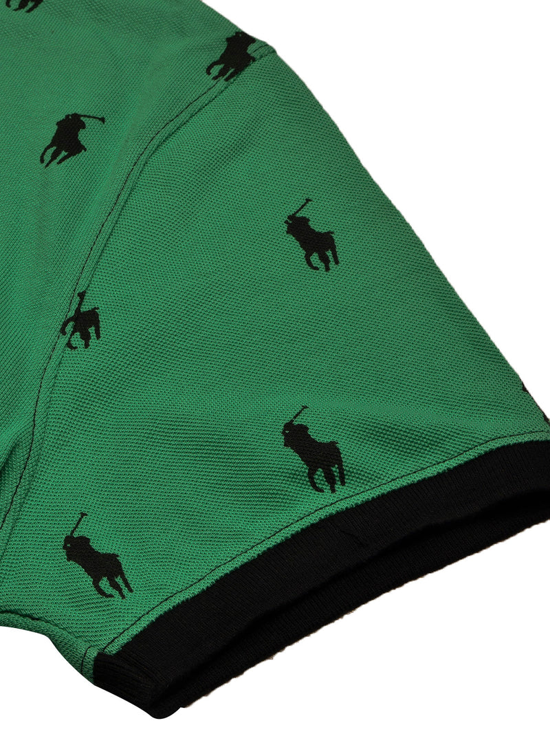 Summer Polo Shirt For Men-Green with Allover Print-BE679/BR12932