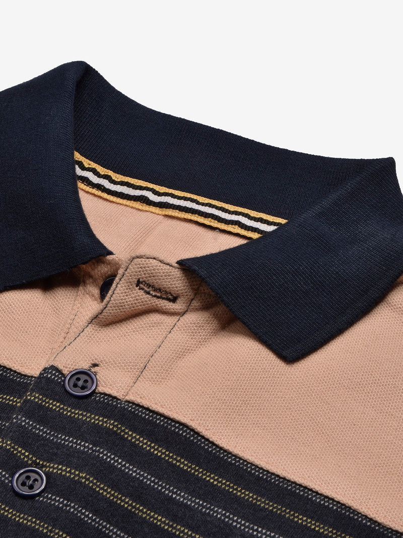 Summer Polo Shirt For Men-Light Orange with Navy Panel-BE683/BR12936