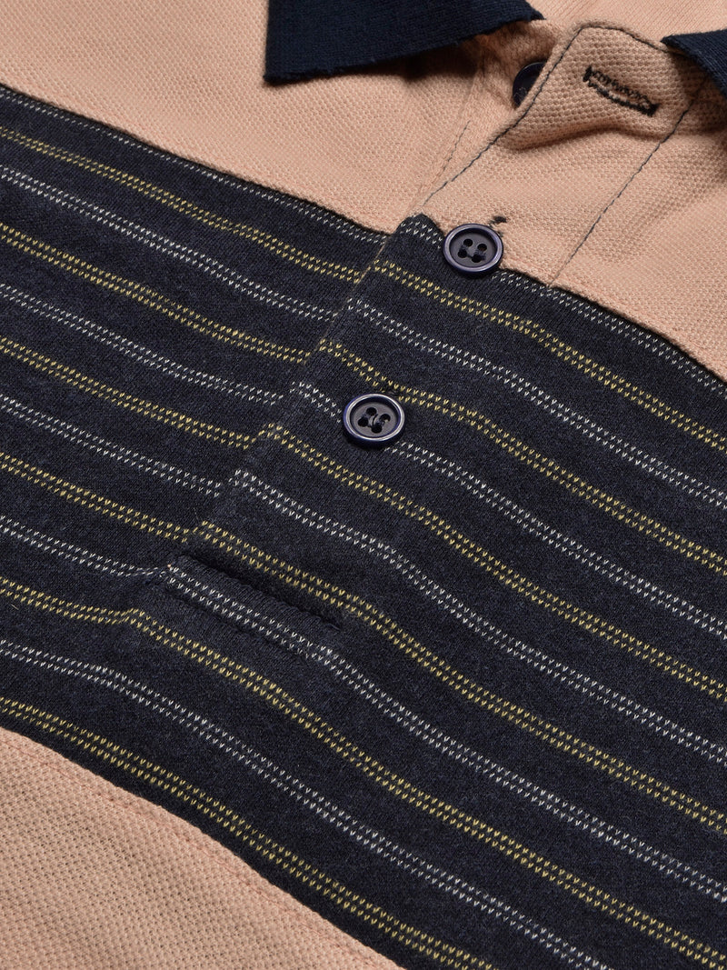 Summer Polo Shirt For Men-Light Orange with Navy Panel-BE683/BR12936