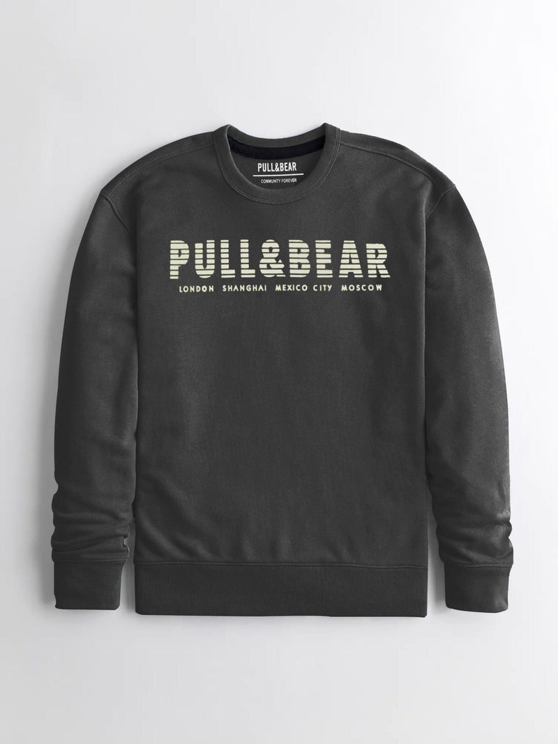 P&B Crew Neck Terry Fleece Sweatshirt For Men-Rosy Black-SP5740