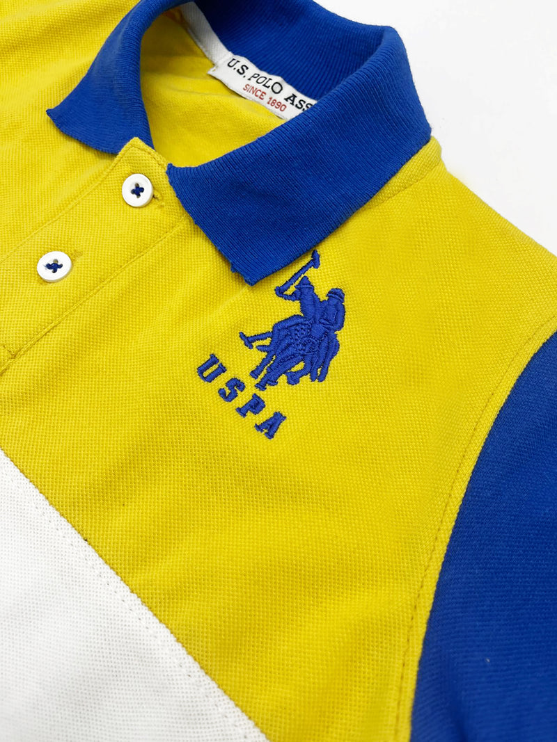 USPA Half Sleeve P.Q Polo Shirt For Kids-White & Yellow-RT1959
