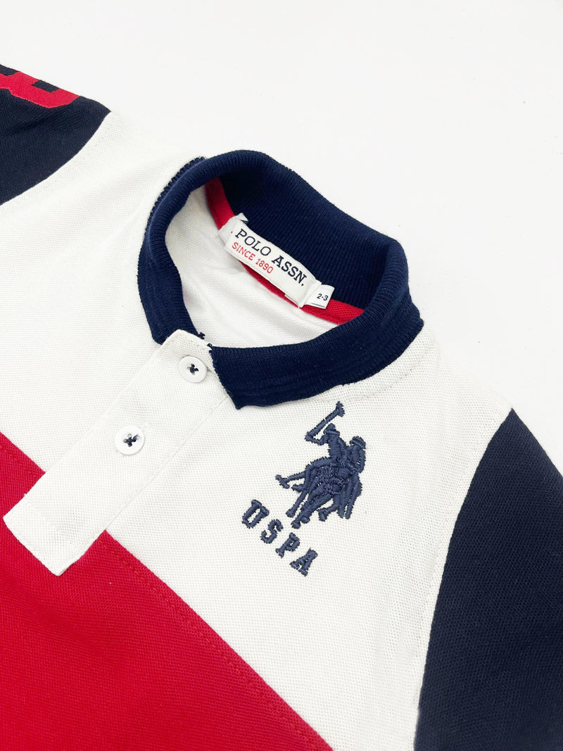 USPA Half Sleeve P.Q Polo Shirt For Kids-White & Red-RT1960