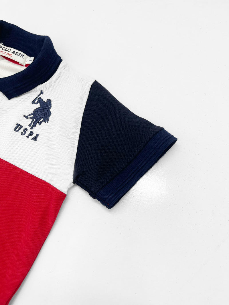 USPA Half Sleeve P.Q Polo Shirt For Kids-White & Red-RT1960