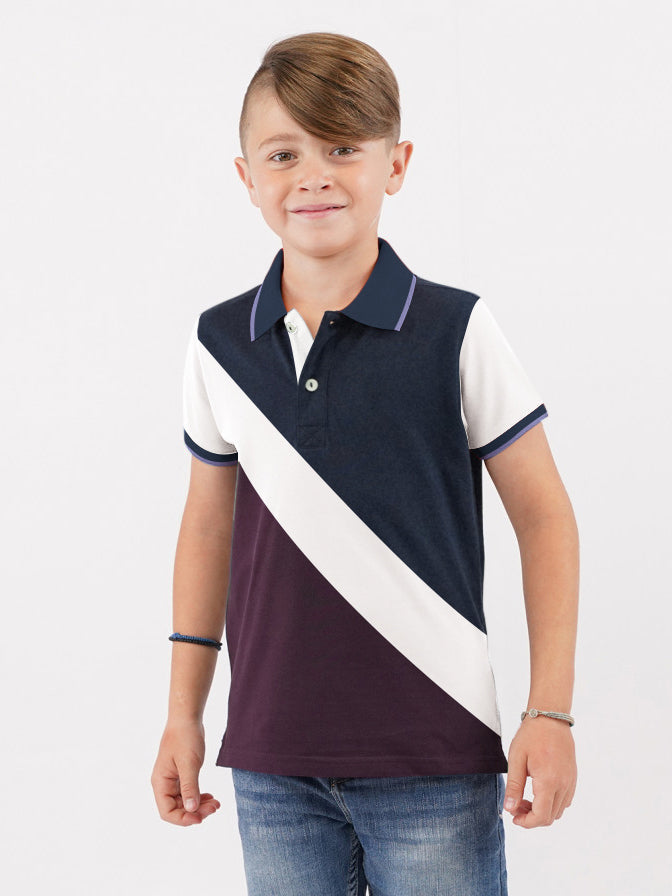 Champion Single Jersey Polo Shirt For Kids-Maroon with Off White & Navy Melange Panels-BE14641