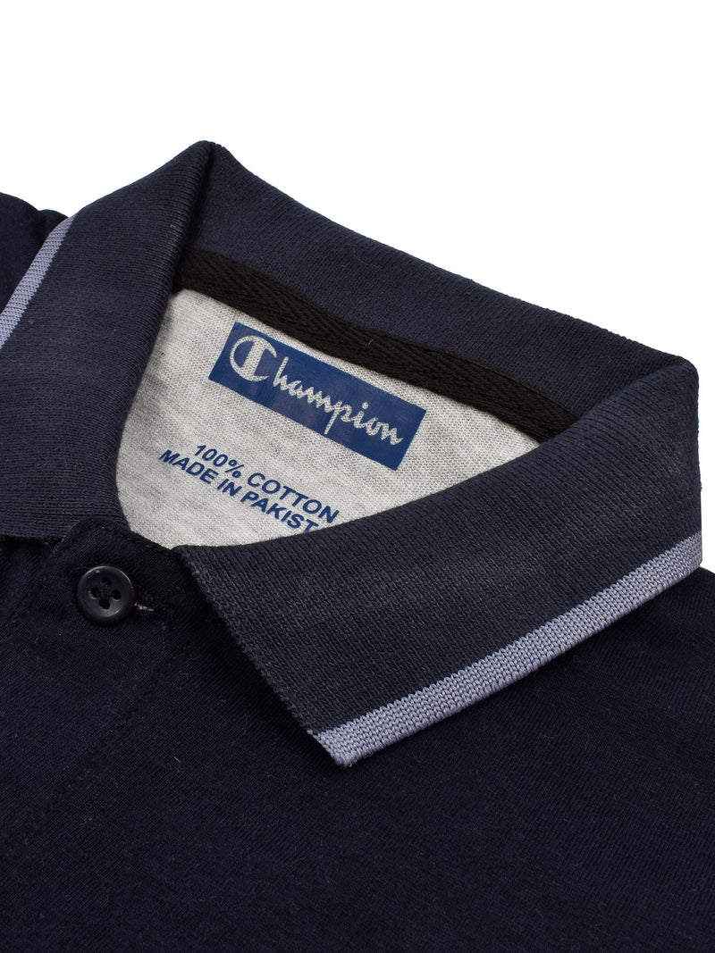 Champion Single Jersey Polo Shirt For Kids-Grey Melange with Orange & Navy Panels-BE14549