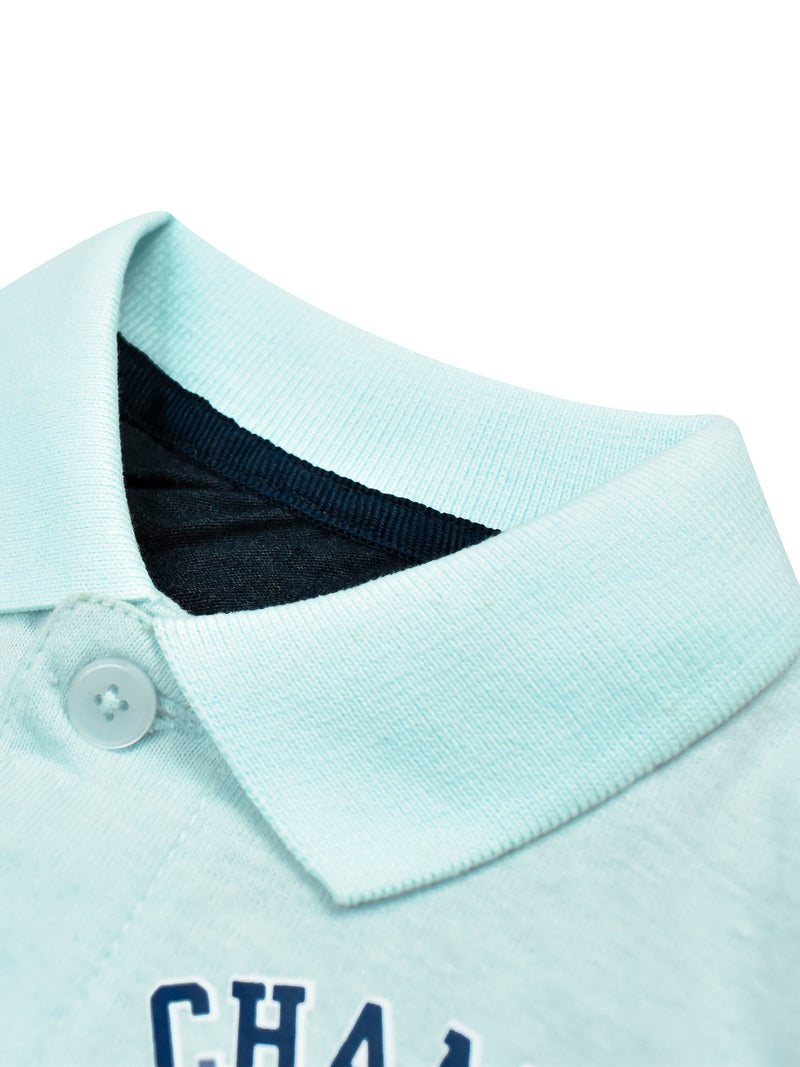 Champion Single Jersey Polo Shirt For Kids-Light Sea Green & Red with Navy Melange Panels-RT2402