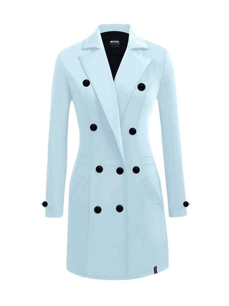 McKenzie Fleece Stylish Long Trench Coat For Ladies-Light Bond Blue-RT1027